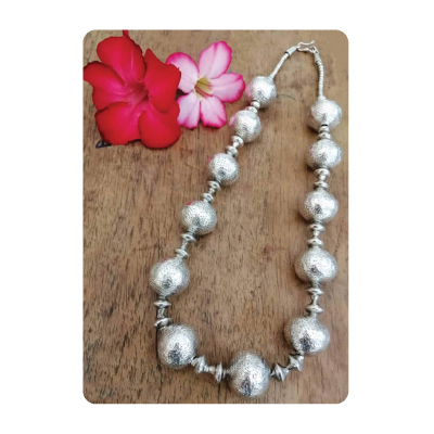 เม็ดประคำใหญ่ สร้อยคอ เครื่องเงินแท้