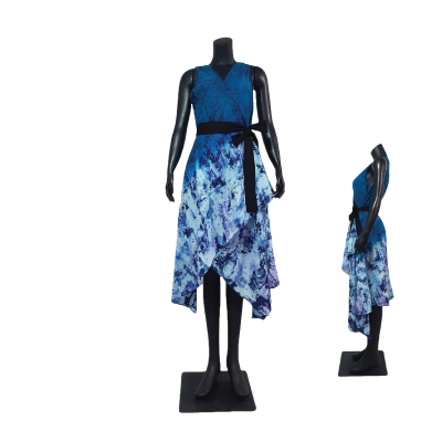 ชุดเดรสผ้าฝ้ายผสมเรยอน ลายหินกลิ้ง